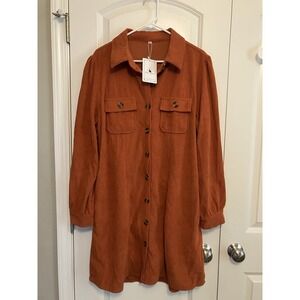 Alaster Queen Shirt Dress Women XL Orange NWOT Corduroy Bell Sleeve C1007
